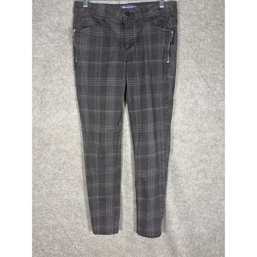 Democracy Ab solution Black Grey Plaid Skinny Pants‎ Side Zip Pockets Womens 8